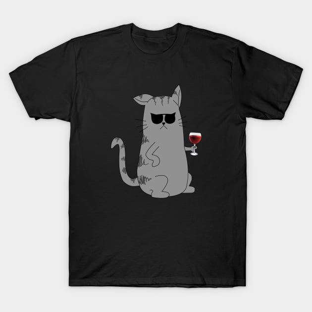 Cool Cat Wine Connoisseur T-Shirt by Underground Cargo